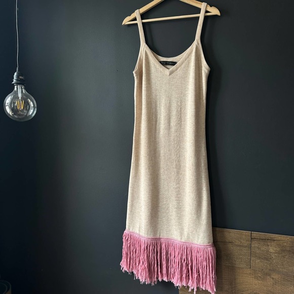 House of Harlow X REVOLVE Fig Nude Midi Dress with Pink Fringe Medium - Picture 12 of 12